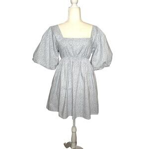 Mable Floral Puff Sleeve Cottagecore Babydoll Mini Dress Blue Small